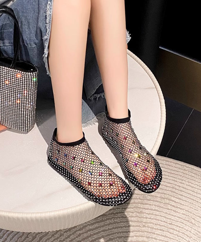 Black Multi Zircon Splicing Breathable Mesh Boots