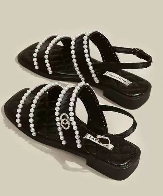 Black Nail Bead Splicing Best Sandals for Walking Peep Toe