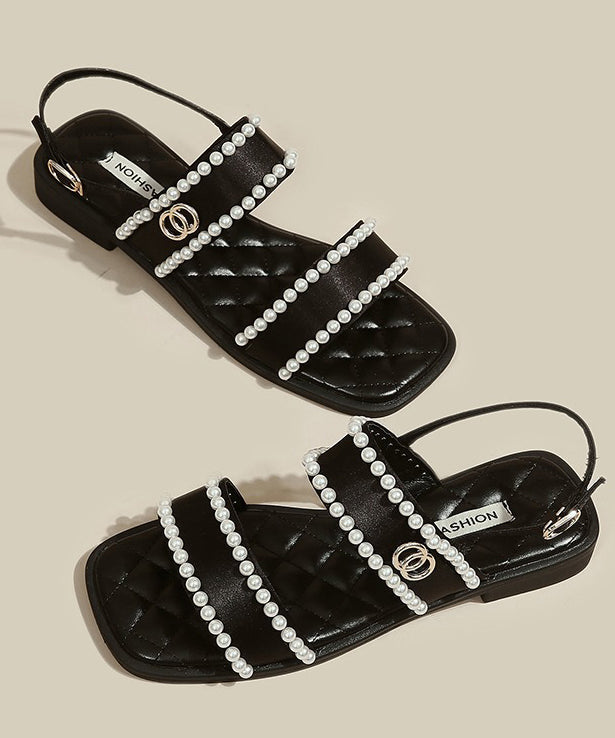 Black Nail Bead Splicing Best Sandals for Walking Peep Toe