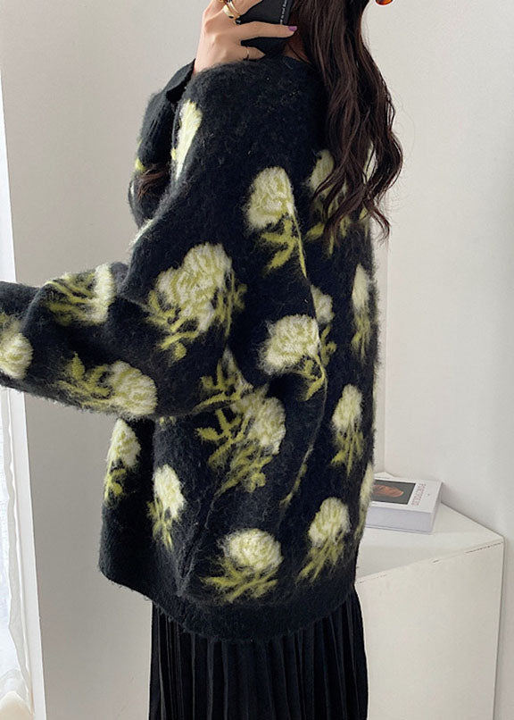 Black O-neck Cozy Ma Hai Mao Knit Sweaters Long Sleeve