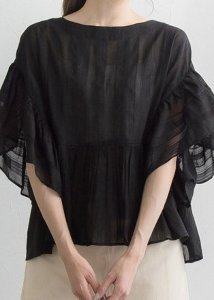Black O-neck Lantern Sleeve Shirt Lantern Sleeve
