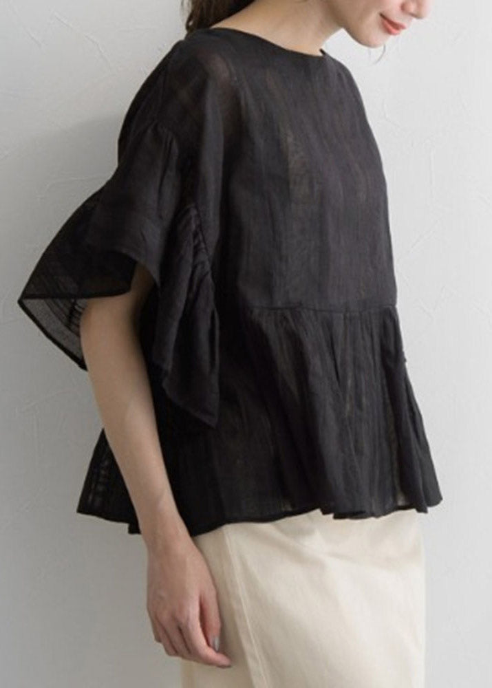 Black O-neck Lantern Sleeve Shirt Lantern Sleeve