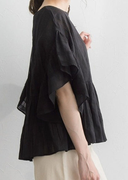 Black O-neck Lantern Sleeve Shirt Lantern Sleeve