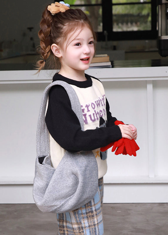 Black O-neck Patchwork Cotton Knit Sweater Spring