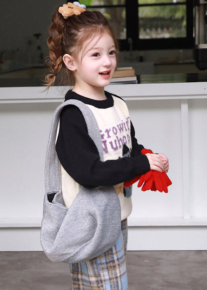Black O-neck Patchwork Cotton Knit Sweater Spring