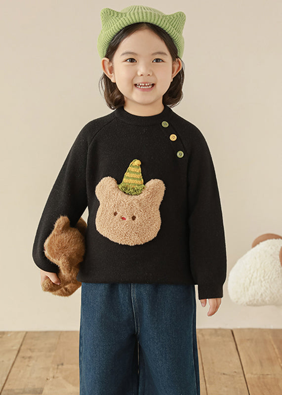 Black O-neck Patchwork Thiton Knit Sweater Spring