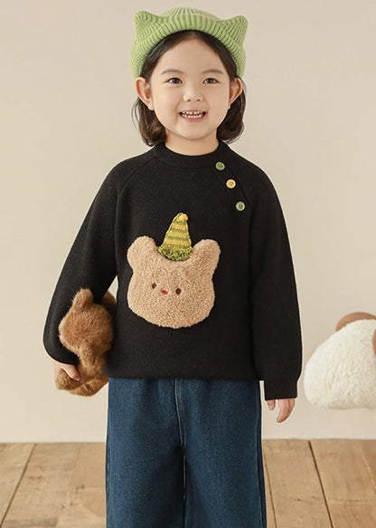 Black O-neck Patchwork Thiton Knit Sweater Spring