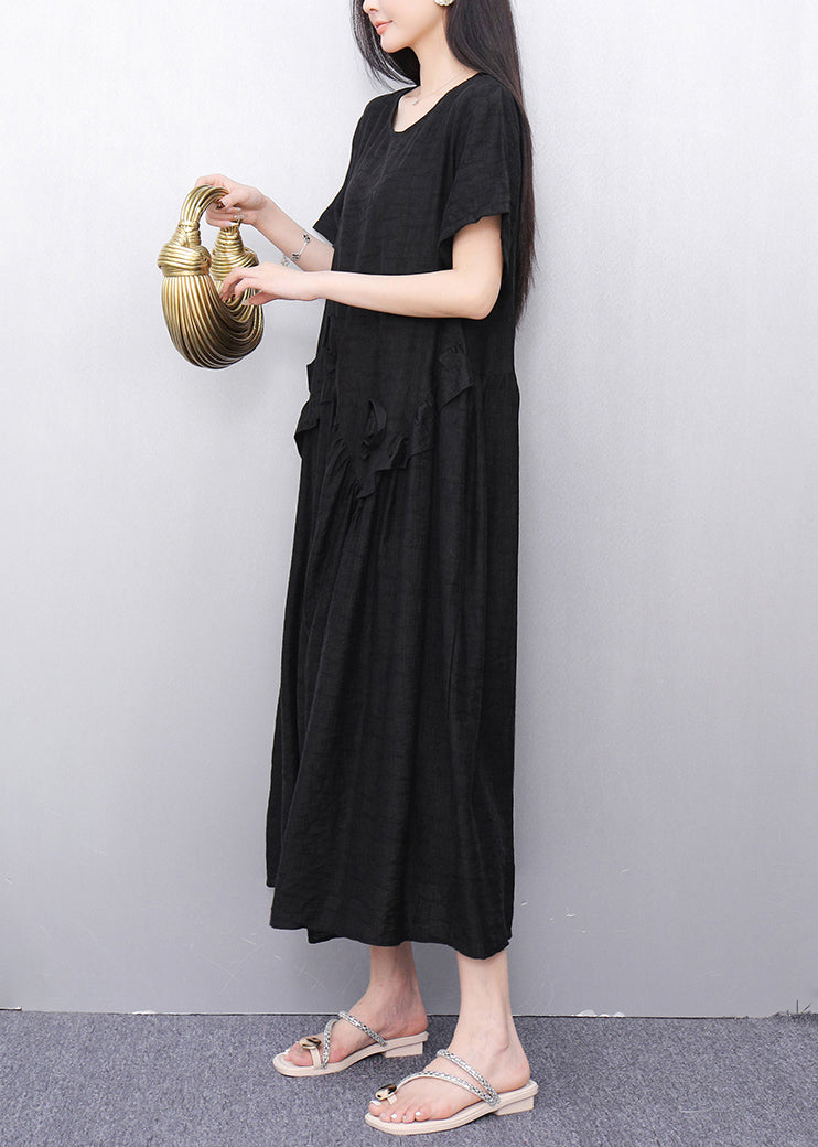 Black O-neck Long Dress Short Sleeve