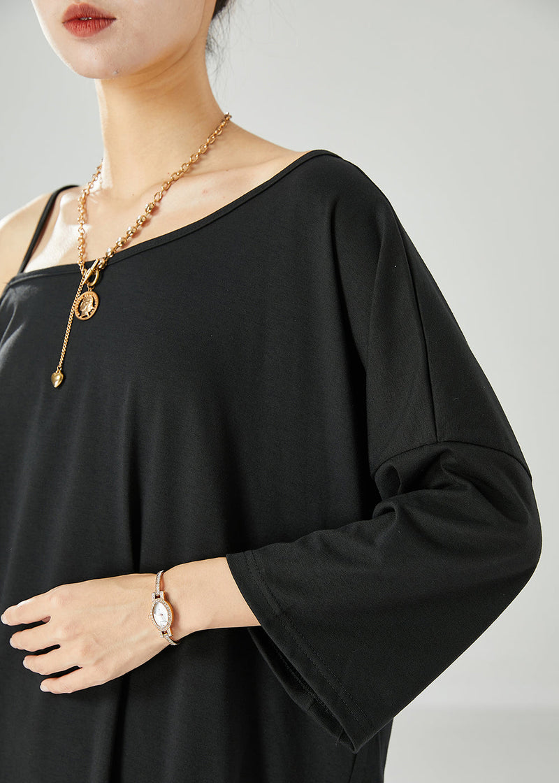 Black Off the Shoulder Cotton Maxi Dresses Asymmetrical Summer