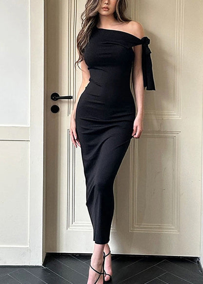 Black One Shoulder Maxi Dress Sleeveless