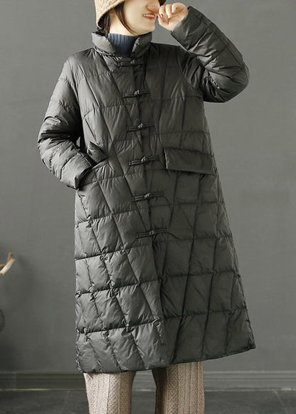Black Oriental Fine Cotton Filled Parka Chinese Button Winter