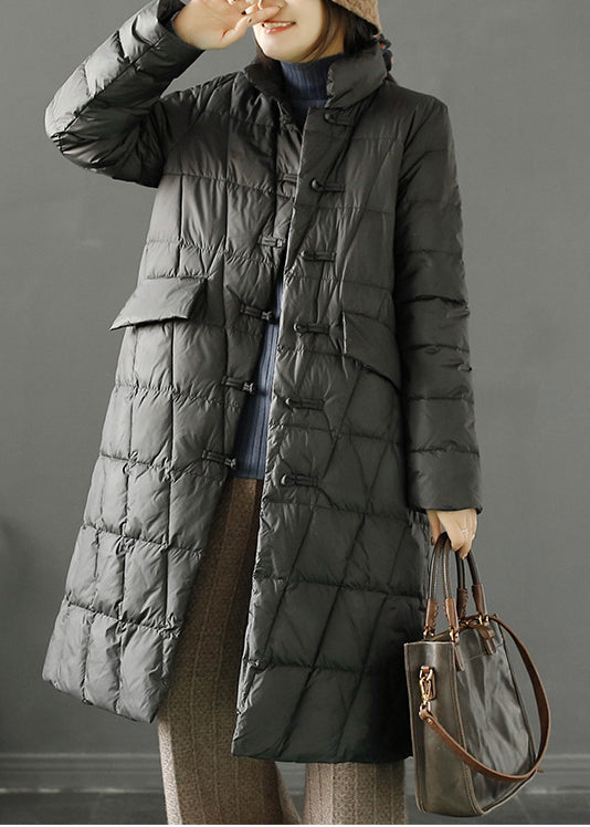 Black Oriental Fine Cotton Filled Parka Chinese Button Winter