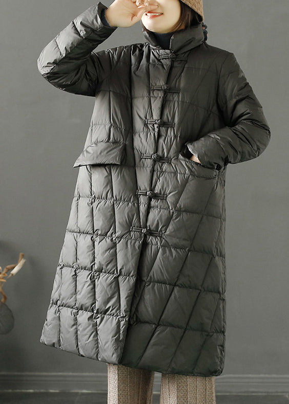 Black Oriental Fine Cotton Filled Parka Chinese Button Winter