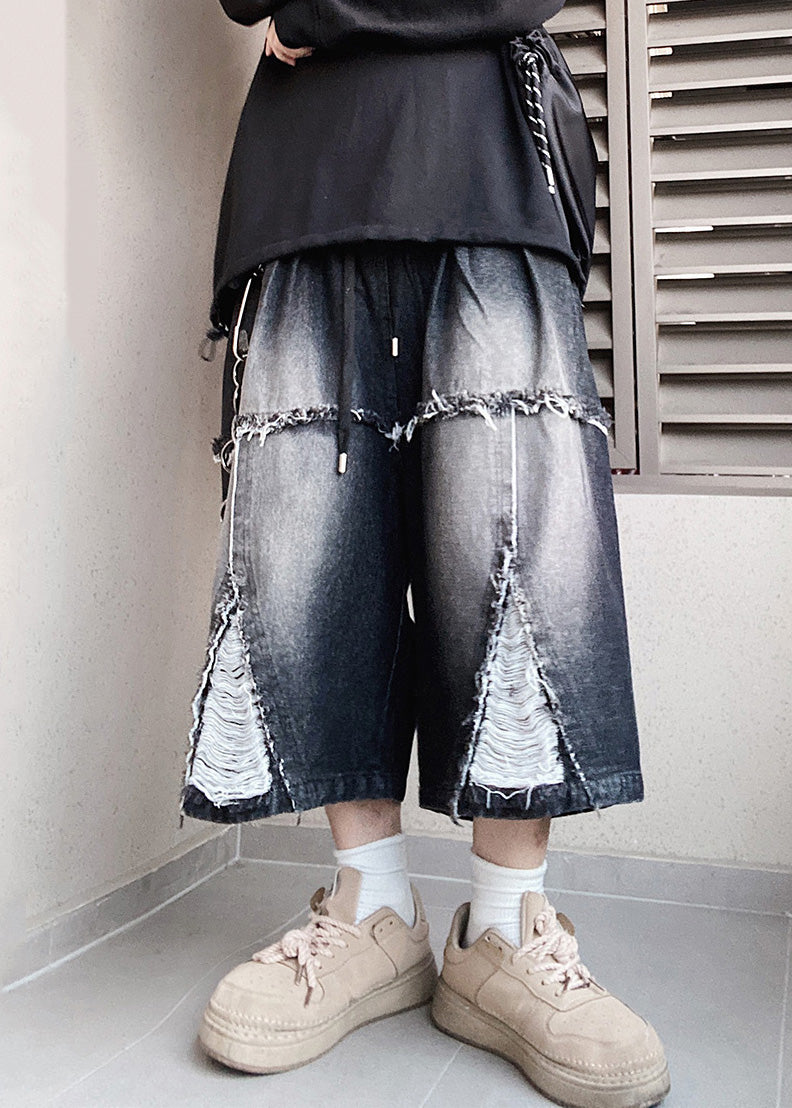 Black Original Design Oversized Summer Shorts Elastic Waist