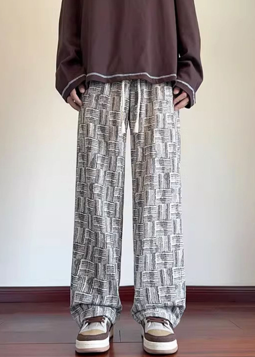 Black Original Design Pockets Corduroy Pants Elastic Waist Spring