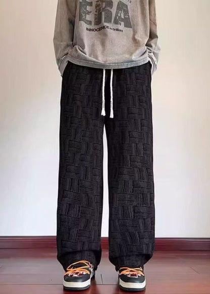 Black Original Design Pockets Corduroy Pants Elastic Waist Spring