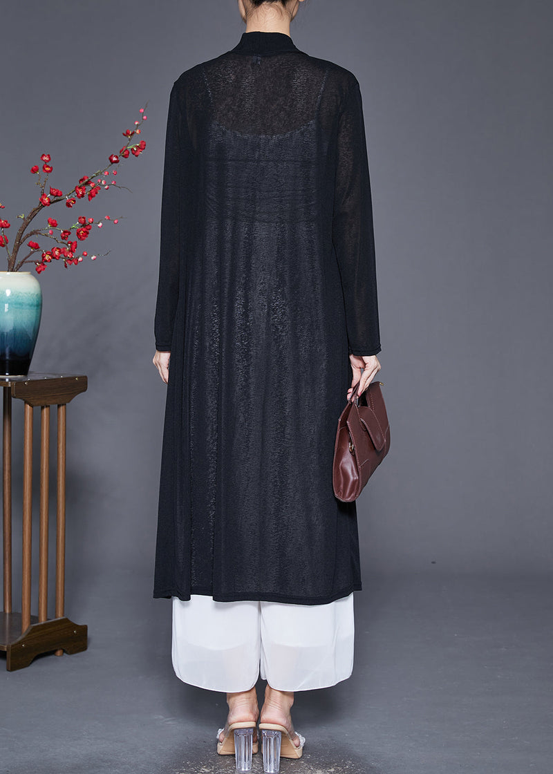 Black Oversized Cotton Upf 50+ Cardigan Pockets Fall