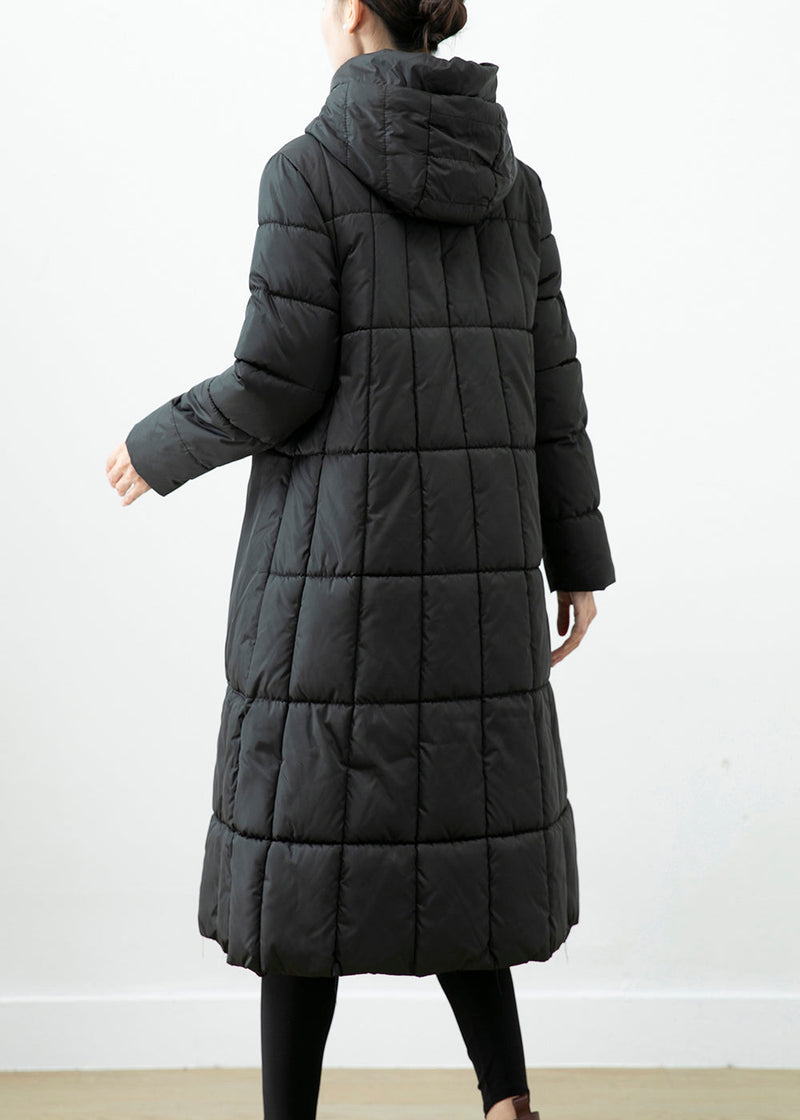 Black Oversized Fine Cotton Filled Jacket in Winter Hooded Big Pockets