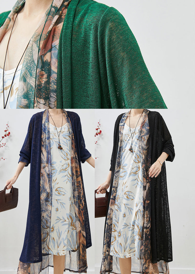 Black Patchwork Chiffon Fake Two Piece Cardigan Oversized Spring