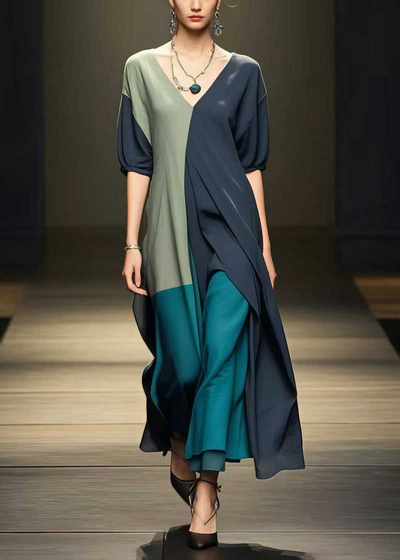 Black Patchwork Cotton Dress Asymmetrical Design Summer