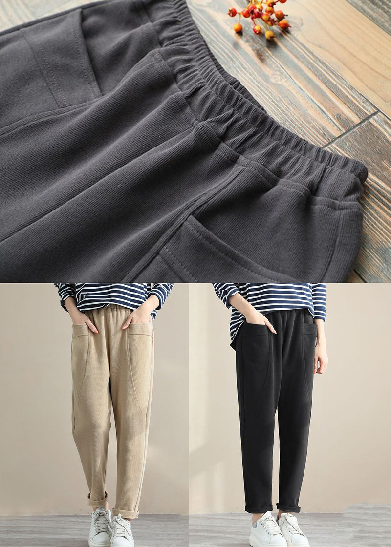 Black Patchwork Cotton Pants Pockets Color Spring