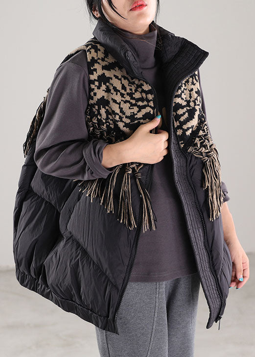 Black Patchwork Duck Down Zip Up Winter Down Vest