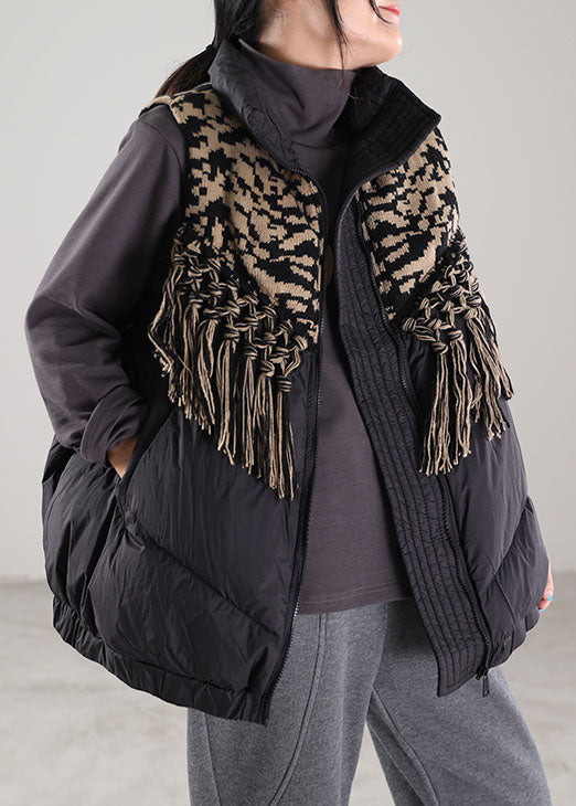 Black Patchwork Duck Down Zip Up Winter Down Vest