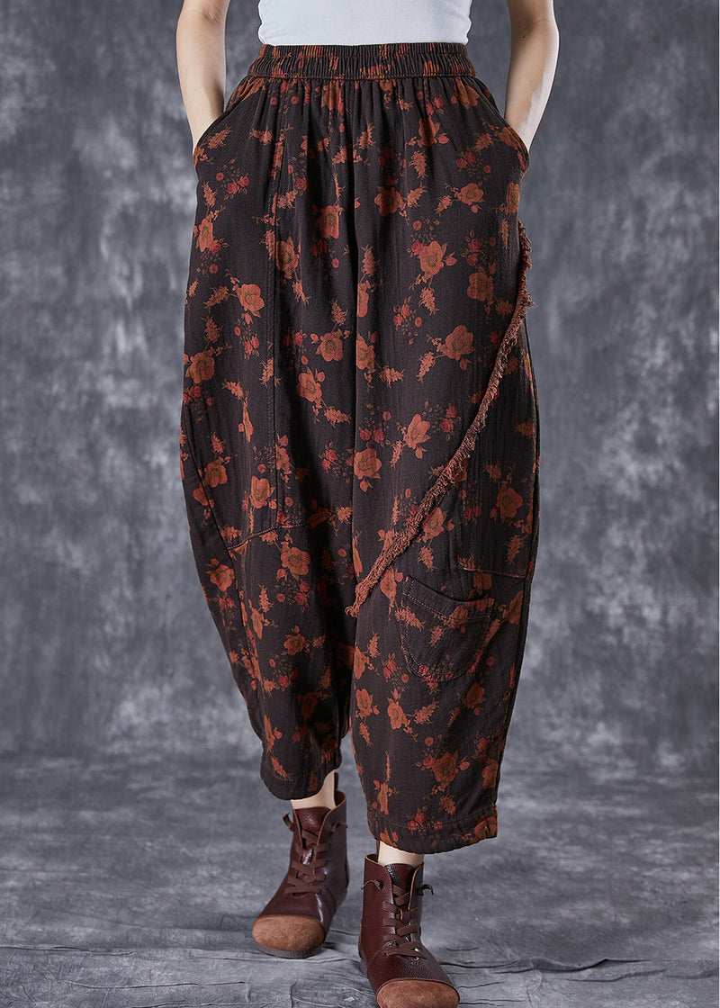 Black Patchwork Linen Harem Pants Oversized Print Summer