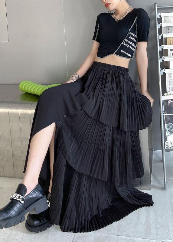 Black Patchwork Summer Skirt Chiffon Elastic Skirt