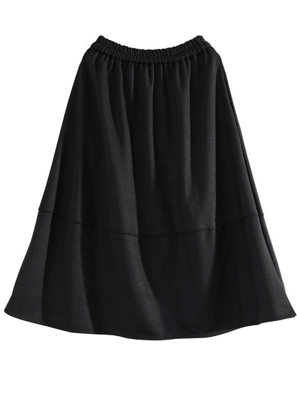 Black Patchwork Thick Woolen a Line Skirts Winter