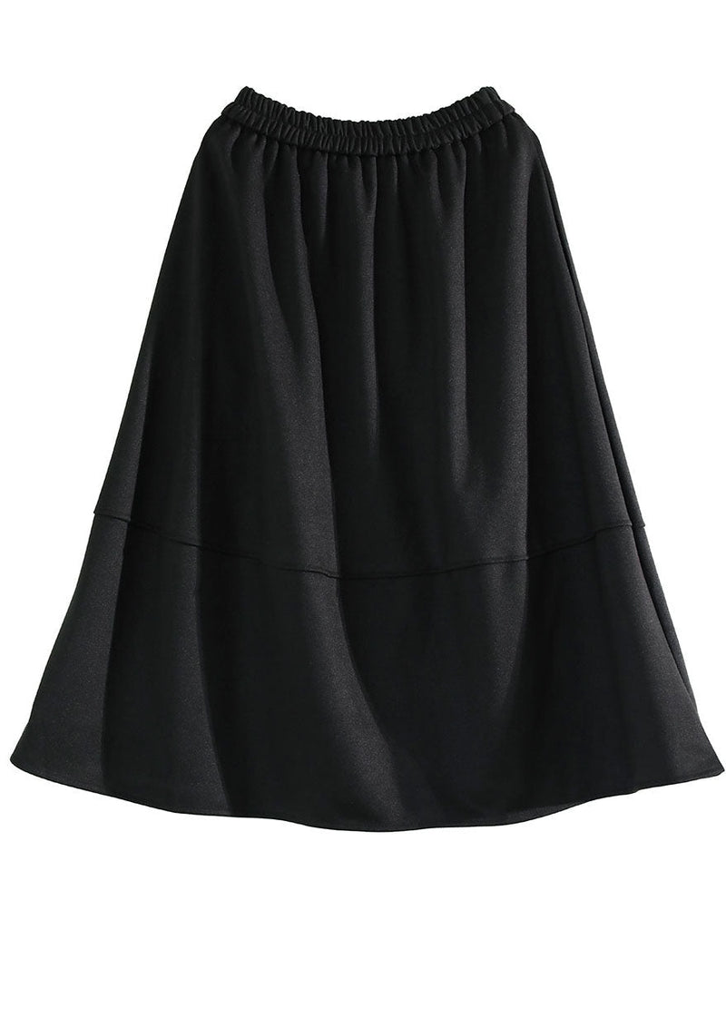 Black Patchwork Thick Woolen a Line Skirts Winter