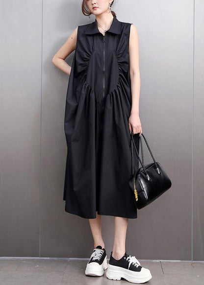 Black Patchwork Wrinkled Maxi Dresses Summer