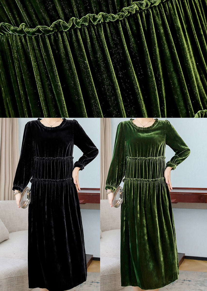 Black Patchwork Wrinkled Velour Dresses Spring