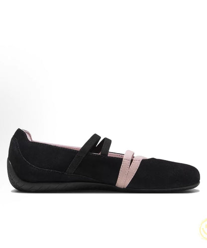 Black Pink Suede Flat Shoes for Splicing Buckle Strap
