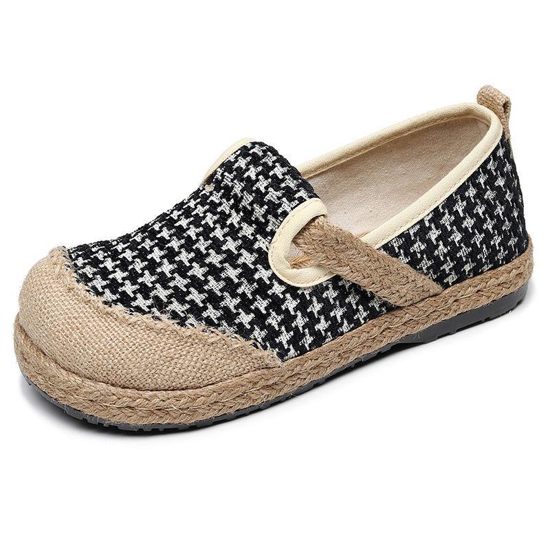 Black Plaid Cotton Linen for Splicing Flat Feet Shoes