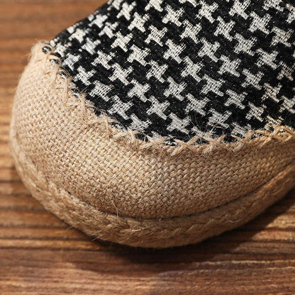 Black Plaid Cotton Linen for Splicing Flat Feet Shoes