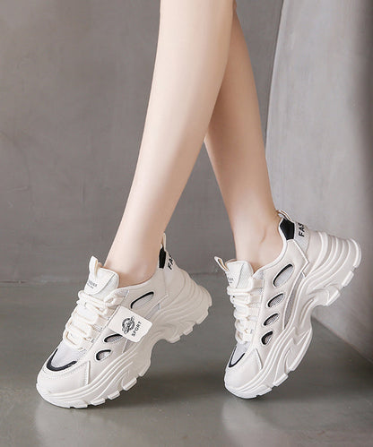 Black Platform Breathable Mesh Splicing Flats Lace Up
