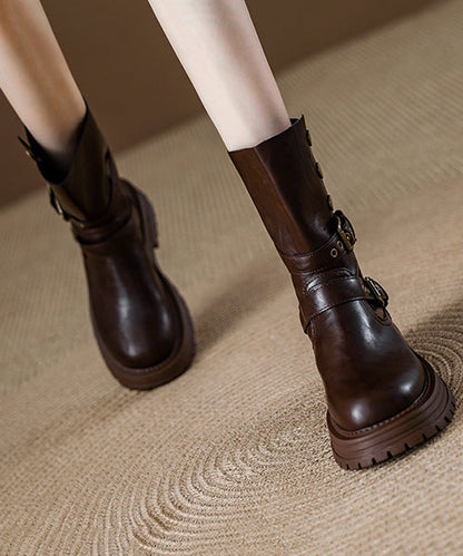 Black Platform Faux Leather Splicing Boots