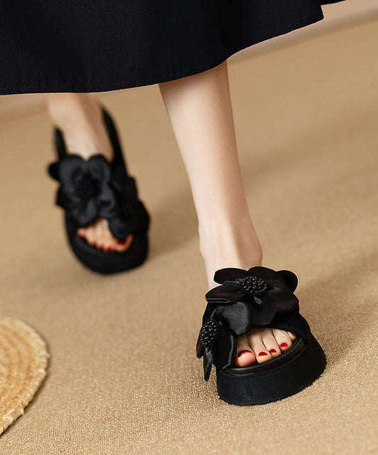 Black Platform Faux Leather Splicing Slide Sandals