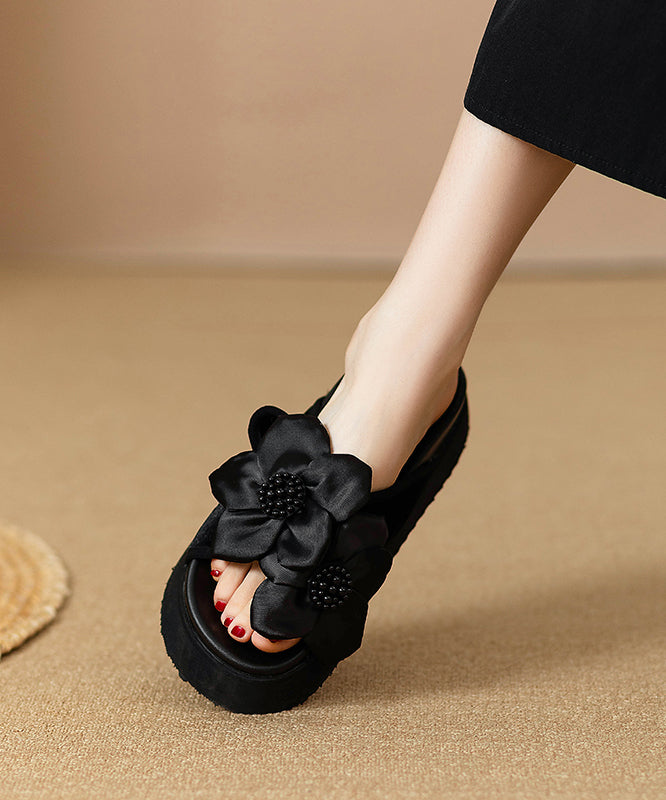 Black Platform Faux Leather Splicing Slide Sandals