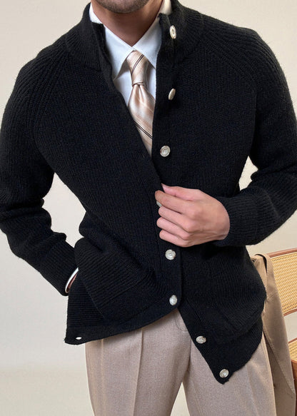 Black Pockets Cozy Cotton Knit Coats Stand Collar