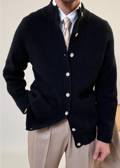 Black Pockets Cozy Cotton Knit Coats Stand Collar