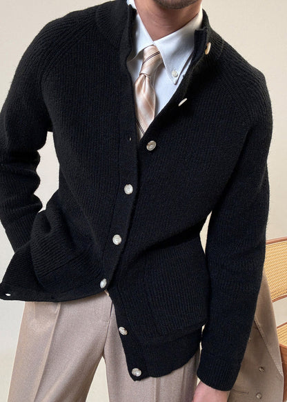 Black Pockets Cozy Cotton Knit Coats Stand Collar