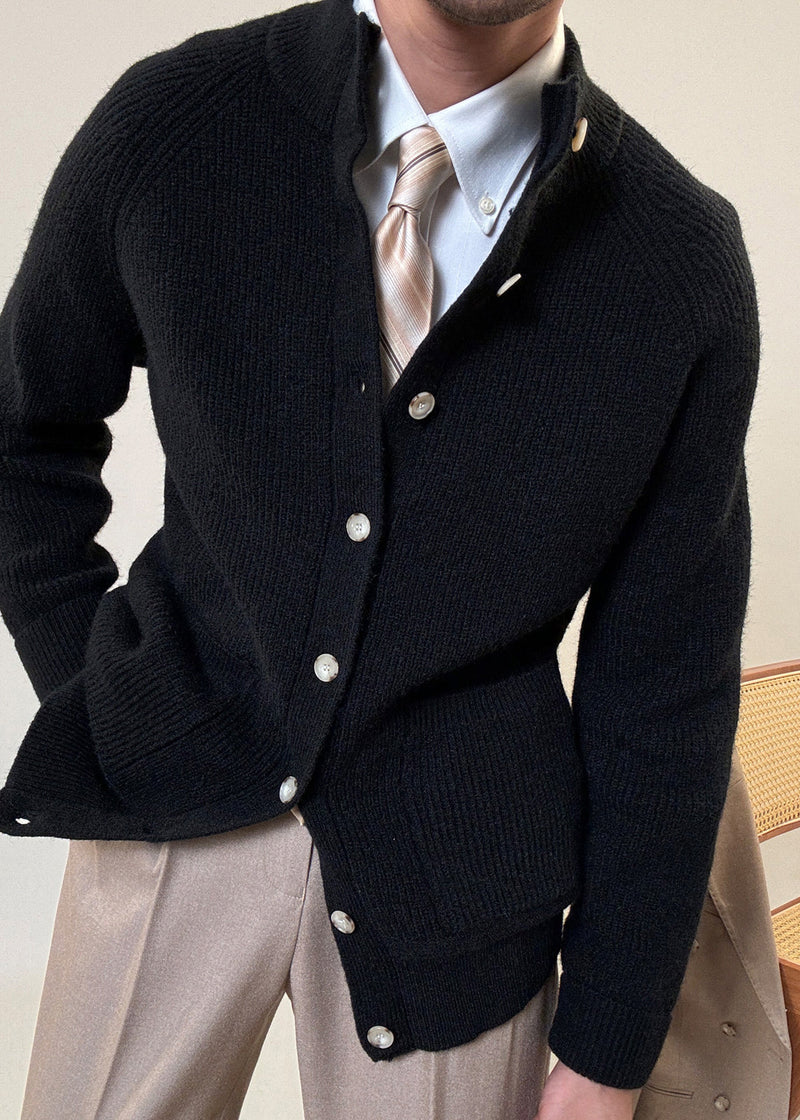 Black Pockets Cozy Cotton Knit Coats Stand Collar