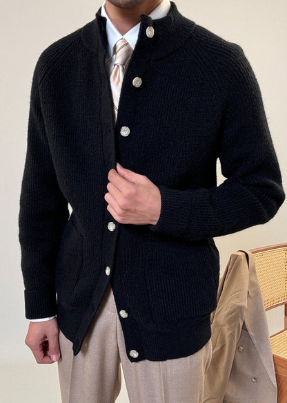 Black Pockets Cozy Cotton Knit Coats Stand Collar