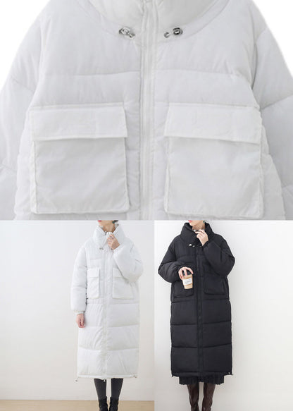 Black Pockets Drawstring Cotton Parka Long Sleeve