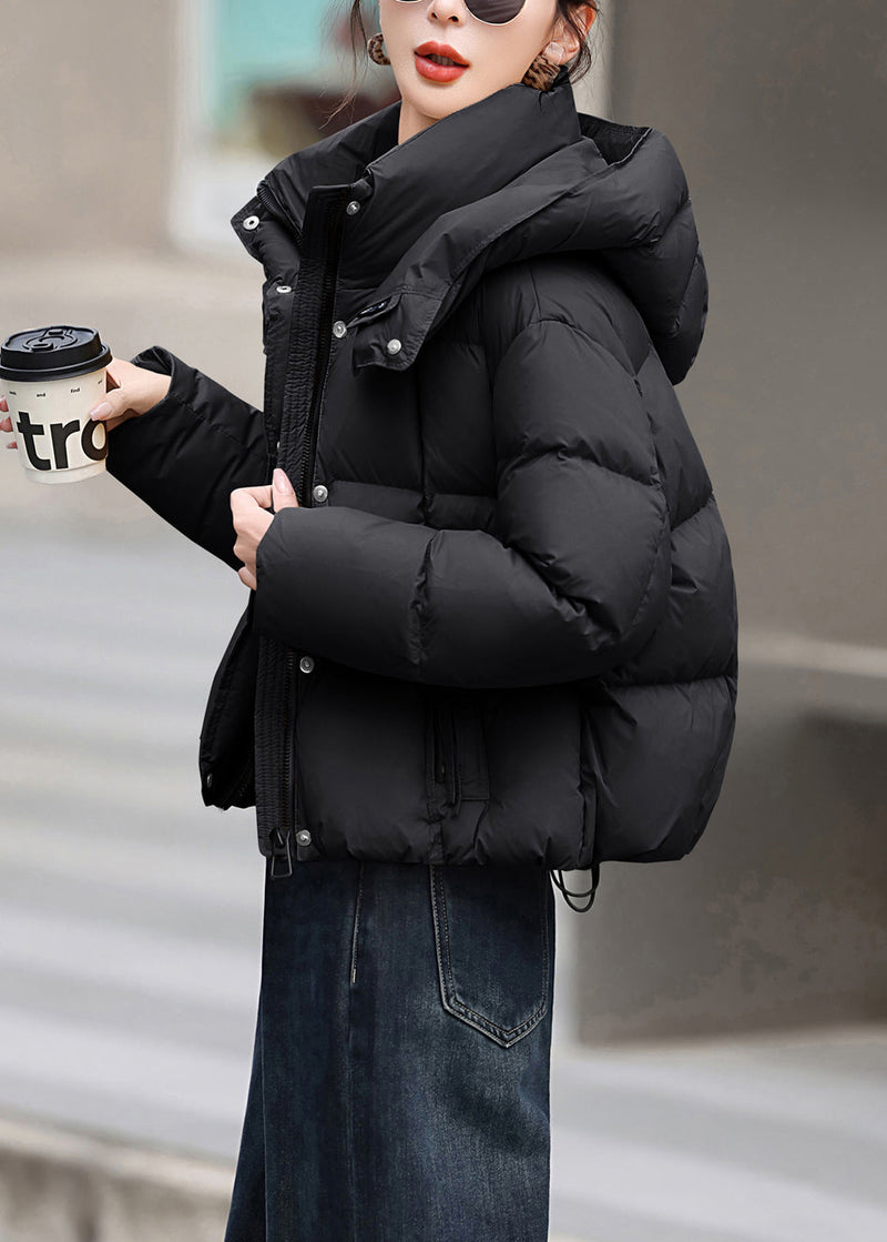 Black Pockets Duck Down Jacket Hooded Winter