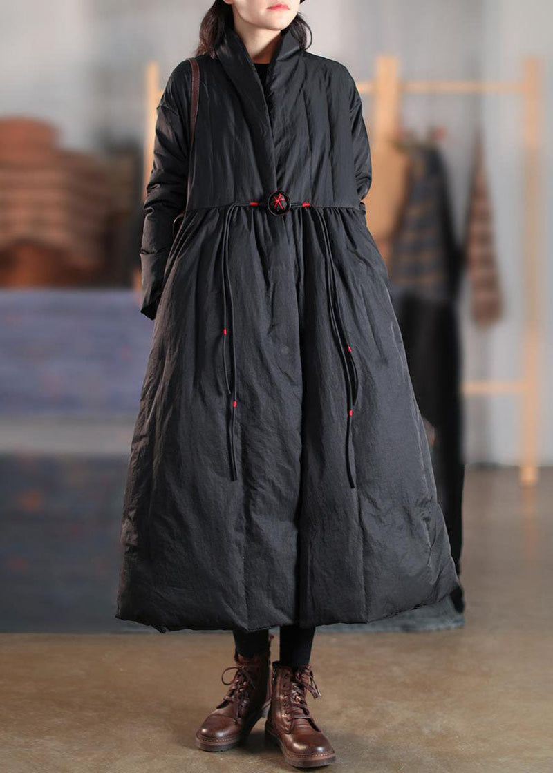 Black Pockets Duck Down Witner Coats Stand Collar Button Winter