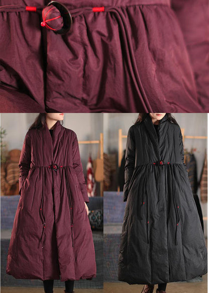 Black Pockets Duck Down Witner Coats Stand Collar Button Winter