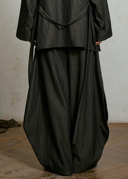 Black Pockets High Waist Lantern Pants